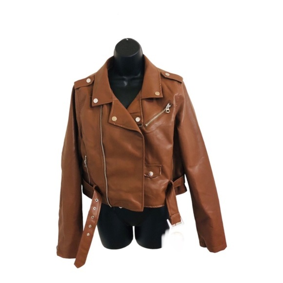 Stoosh brown leather look classic motorcycle biker rocker jacket size XL new - Picture 5 of 15